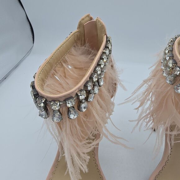 Zigi Soho Women Brynlea Feather Jeweled Open Toe Heels Sandal Size 7.5 Pink NEW - Picture 2 of 8